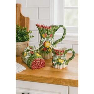 Vintage Fitz & Floyd Herb Garden Figural Asparagus Pitcher Mug  Lidded Box